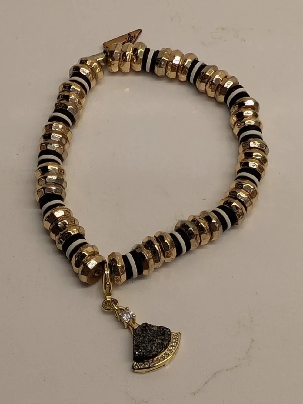Erimish Black White Gold Stretch Bracelet Rhinestone Charm Boutique Jewelry